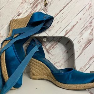 Nine West Teal Wedge Golano Tie Up Heel Shoes
